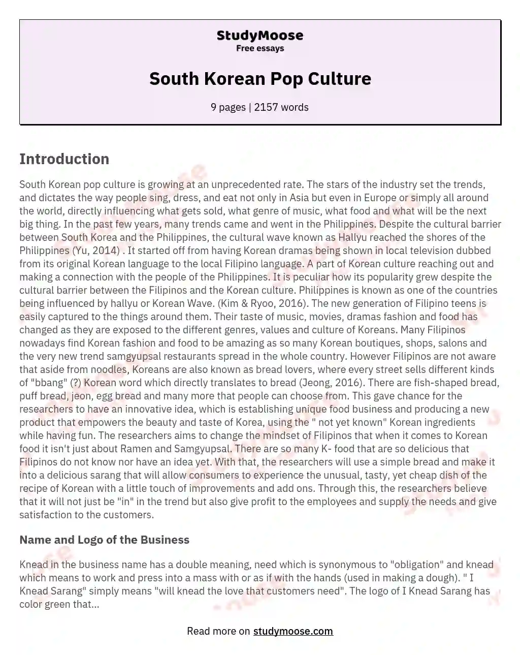 South Korean Pop Culture essay