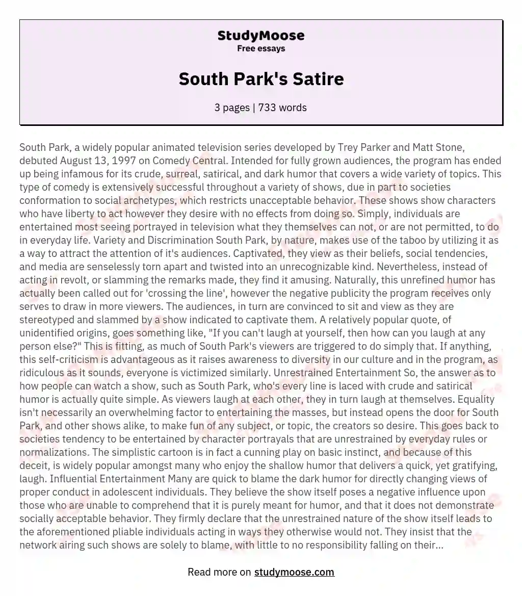 South Park's Satire essay