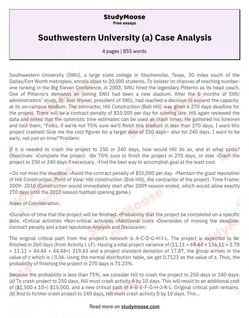 Southwestern University (a) Case Analysis essay