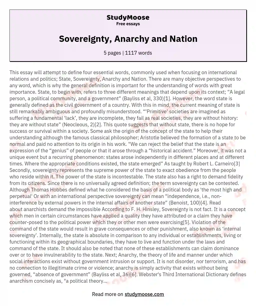 Sovereignty, Anarchy and Nation
