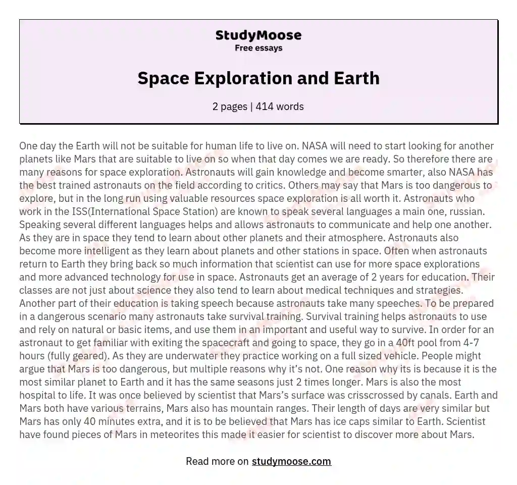 college essay about space