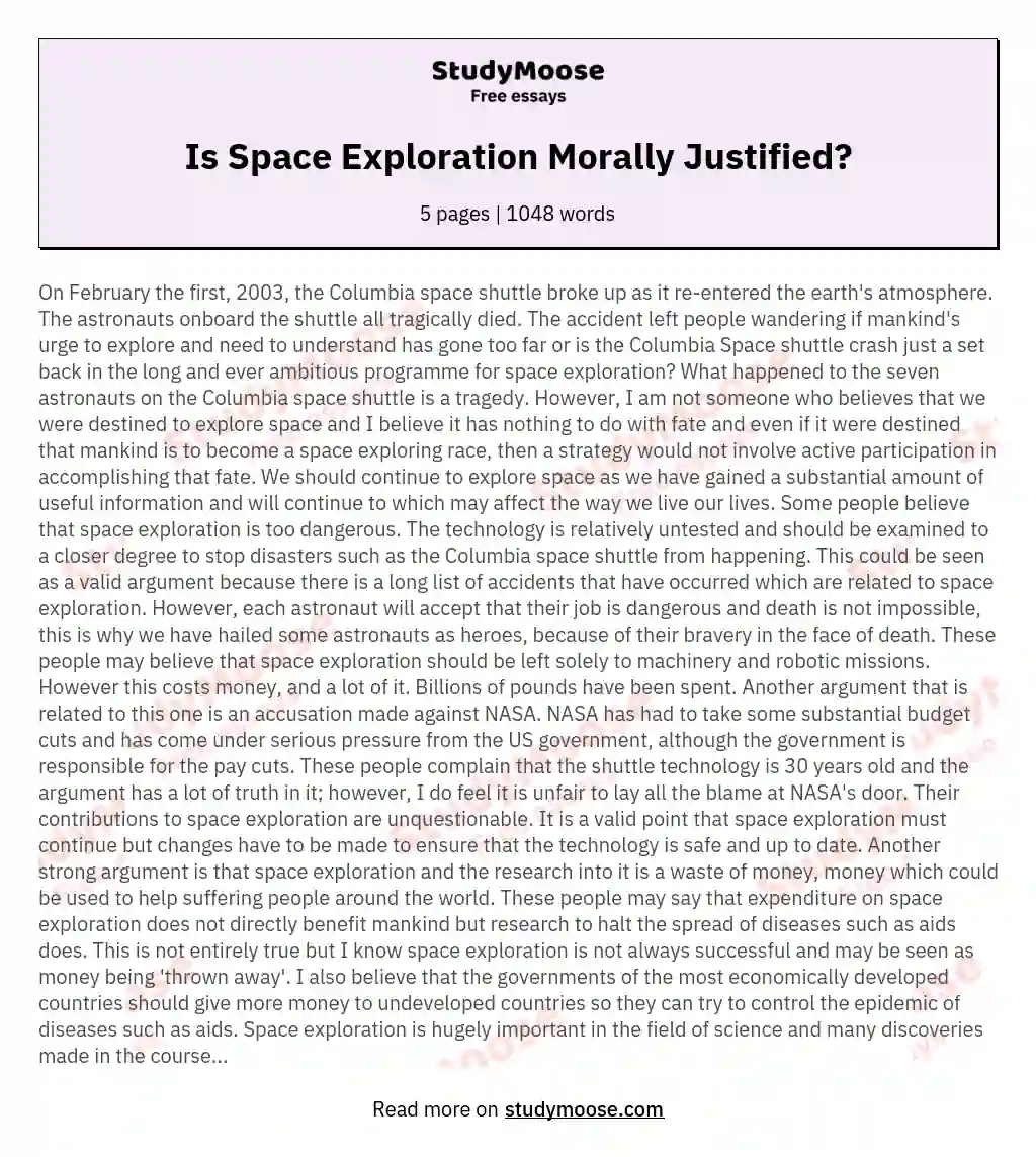 argumentative essay topics space exploration