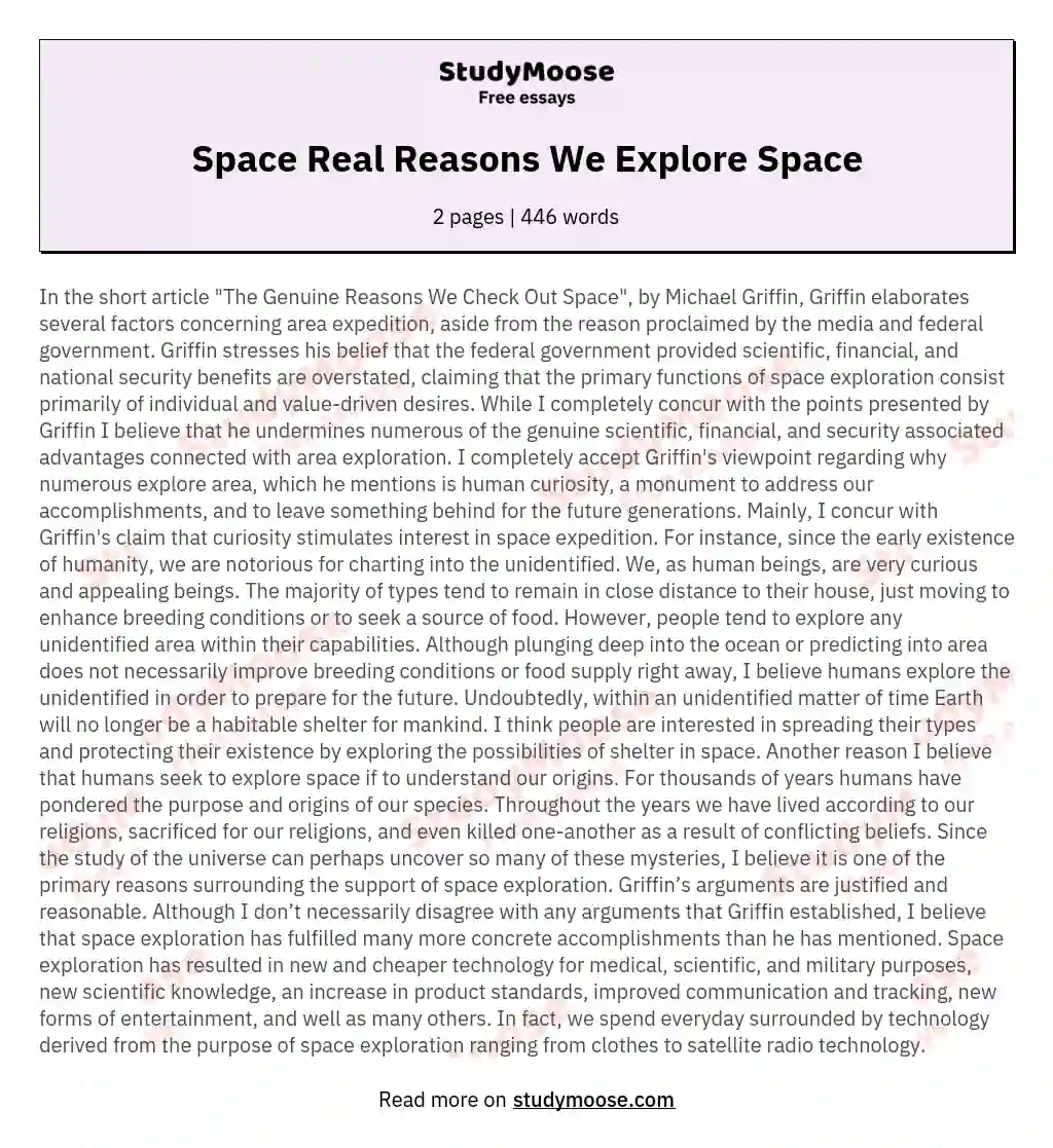 Space Real Reasons We Explore Space essay