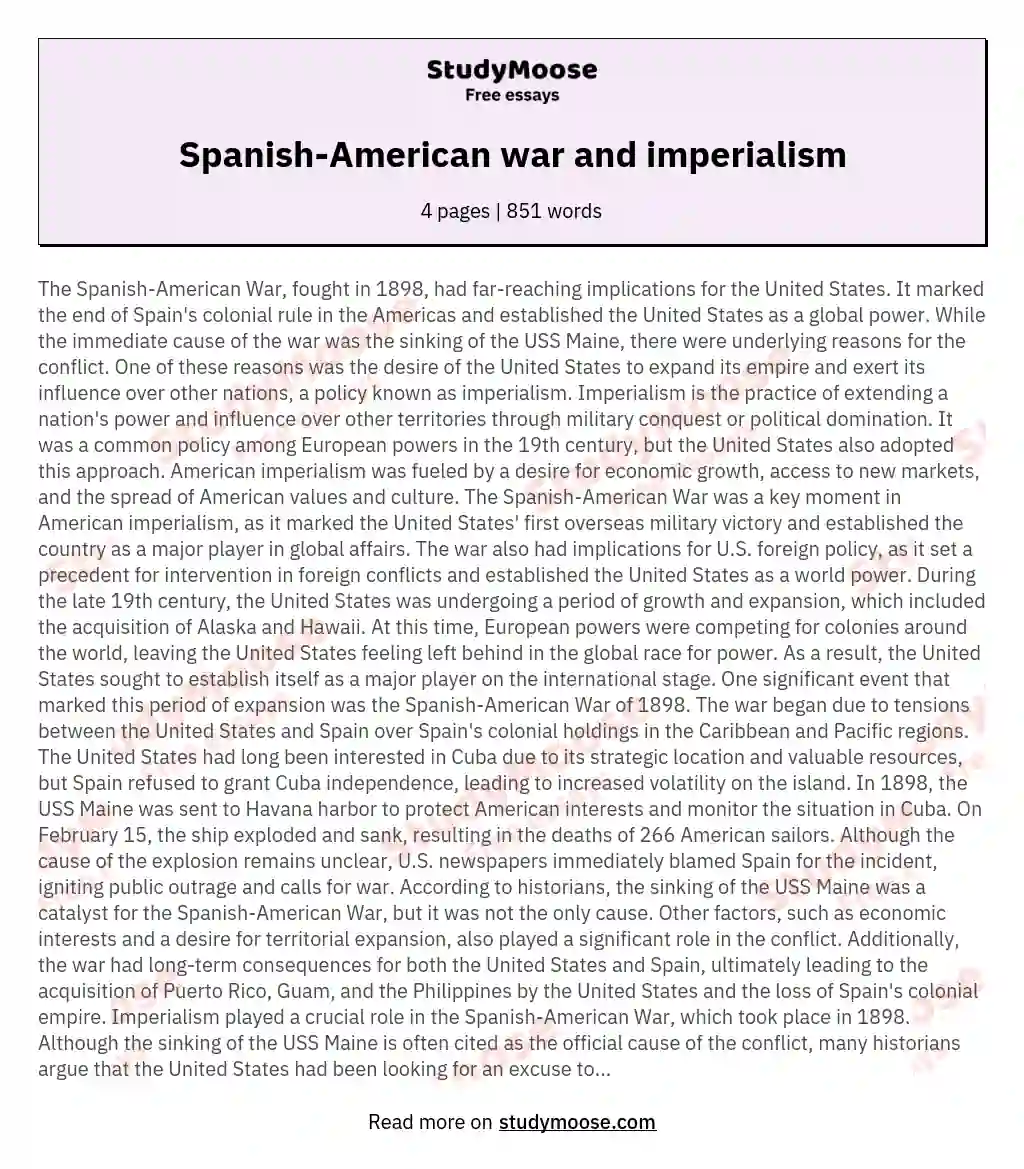 Spanish-American war and imperialism essay