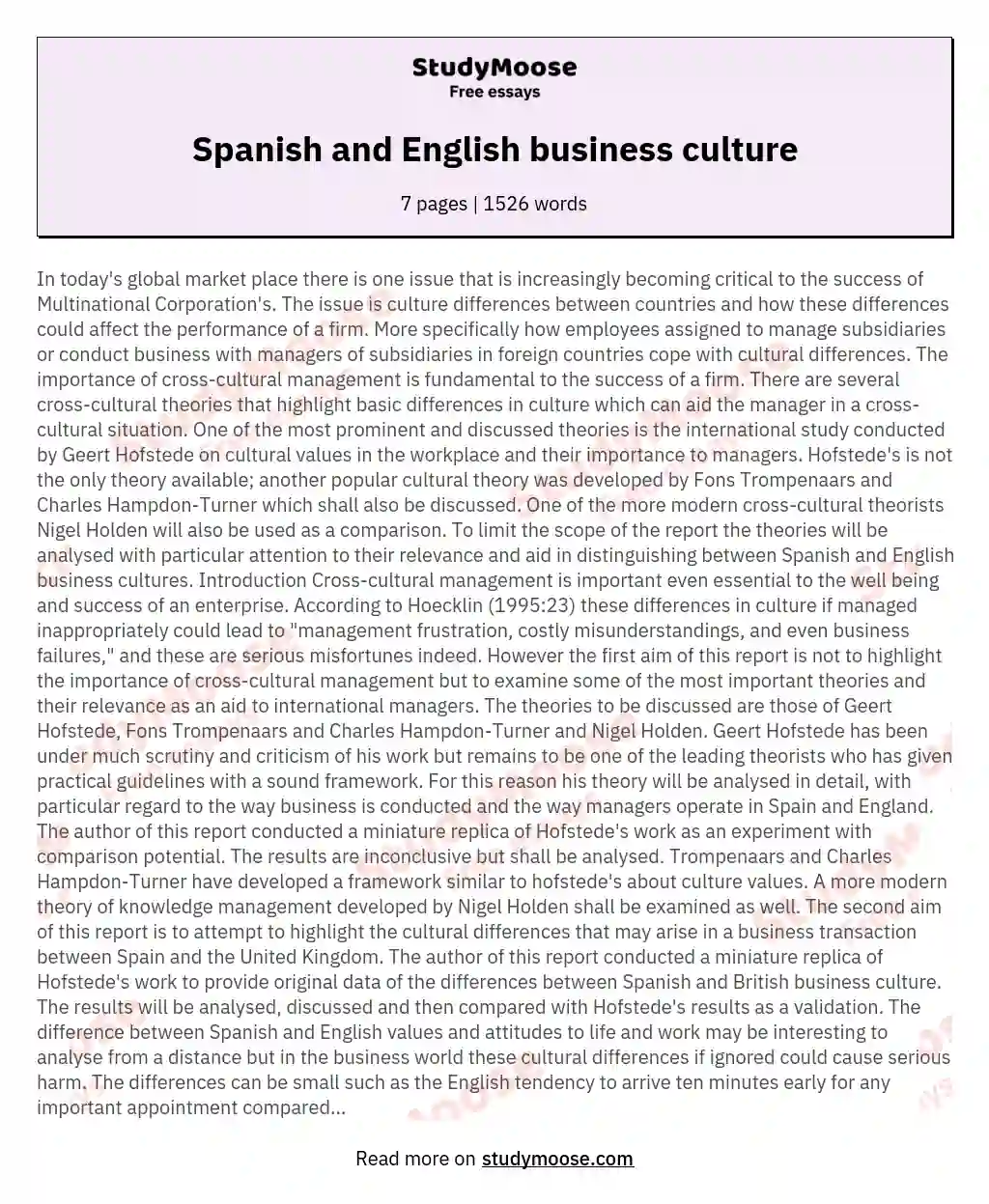 Spanish and English business culture essay
