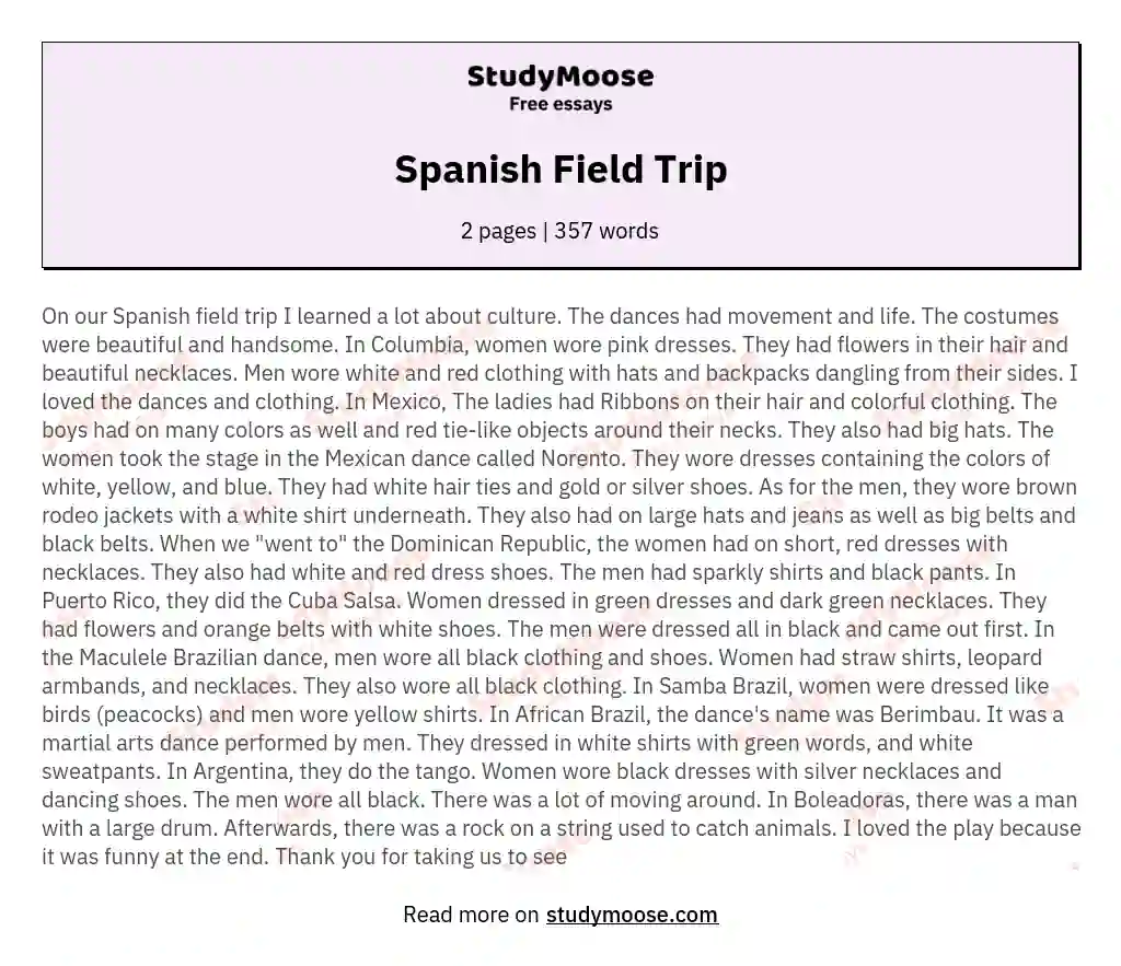 Spanish Field Trip essay