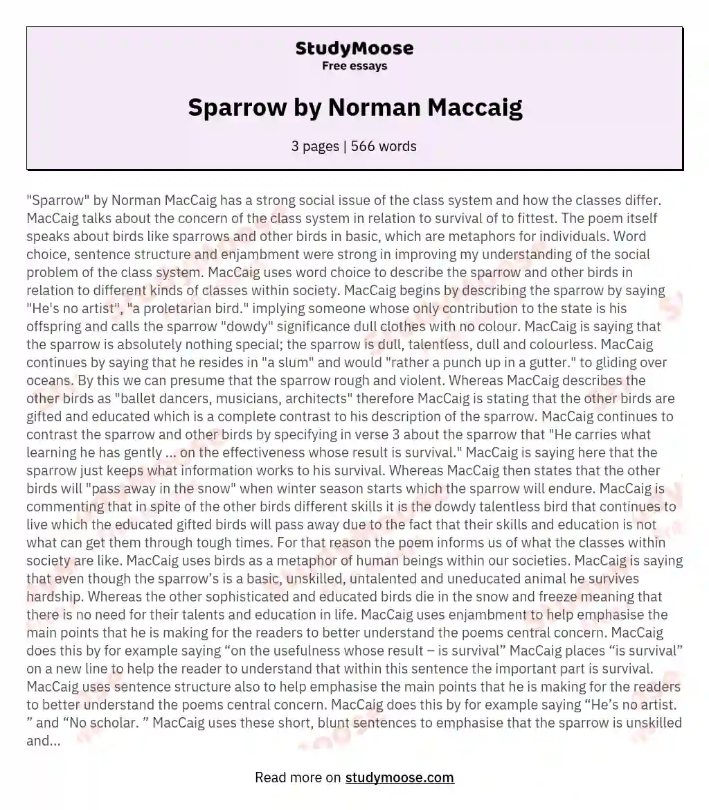 Sparrow by Norman Maccaig essay