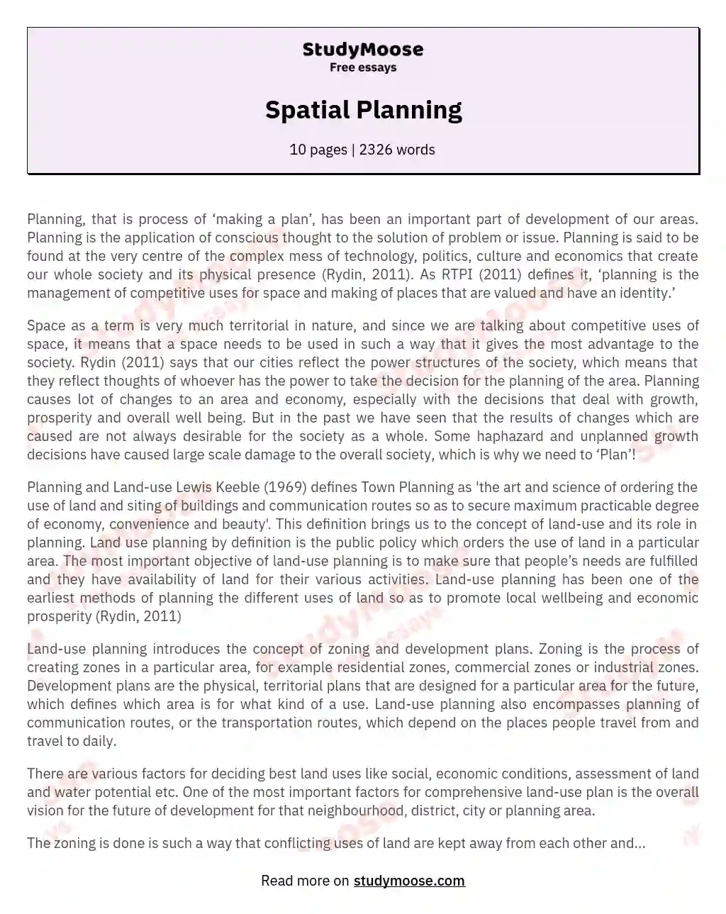 Spatial Planning essay