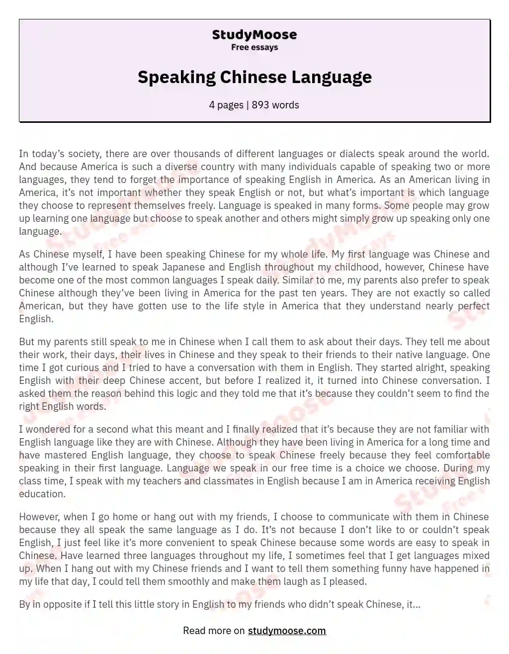Speaking Chinese Language essay