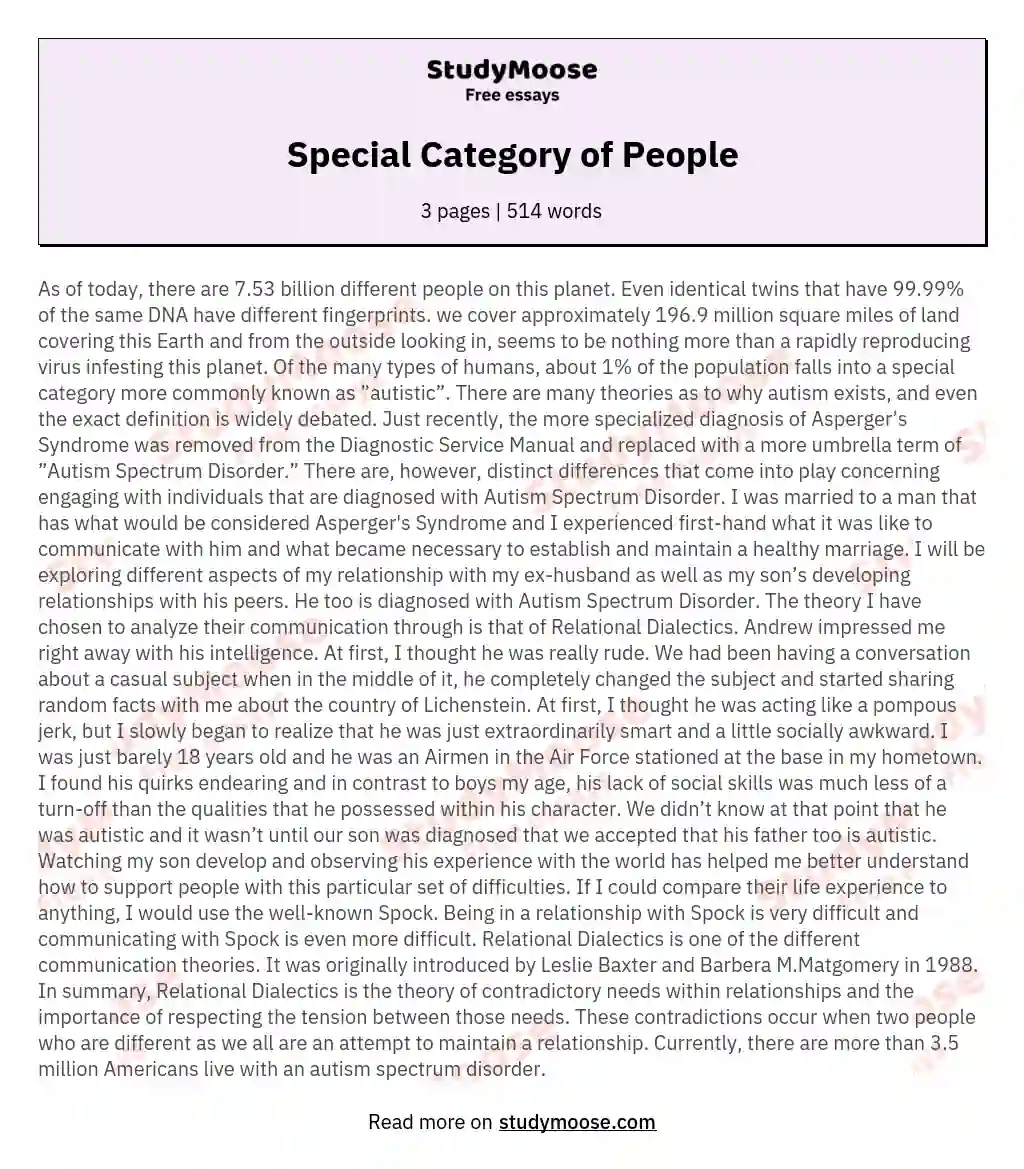 Special Category of People essay