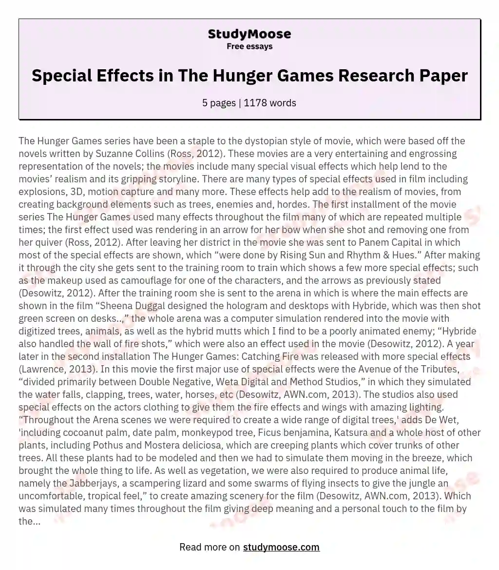 Special Effects in The Hunger Games Research Paper essay