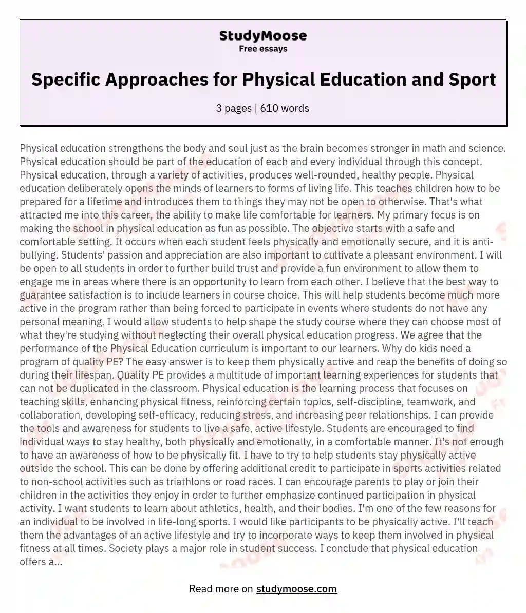 Specific Approaches for Physical Education and Sport essay