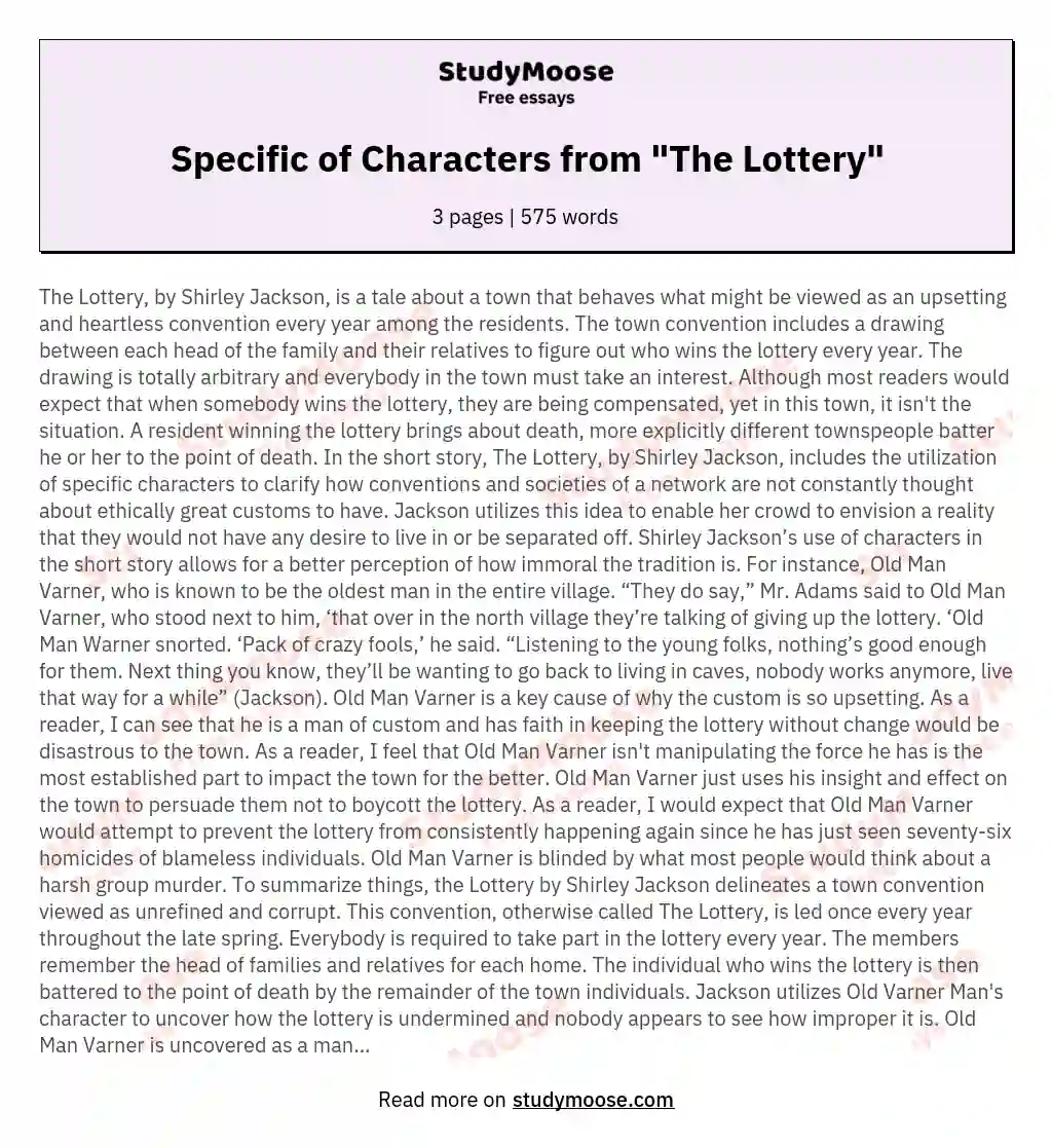 Specific of Characters from "The Lottery" essay