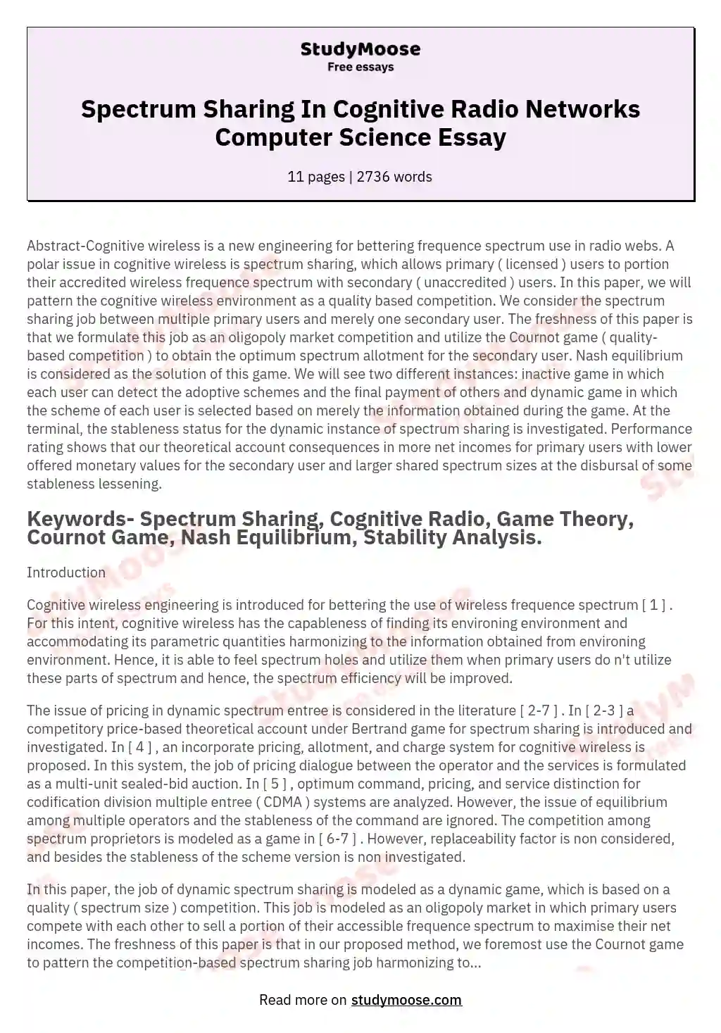 Spectrum Sharing In Cognitive Radio Networks Computer Science Essay