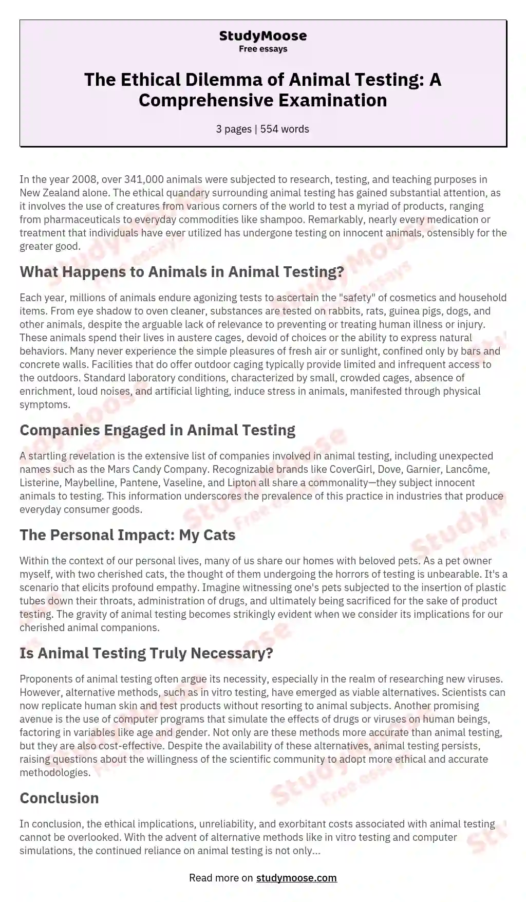 The Ethical Dilemma of Animal Testing: A Comprehensive Examination essay