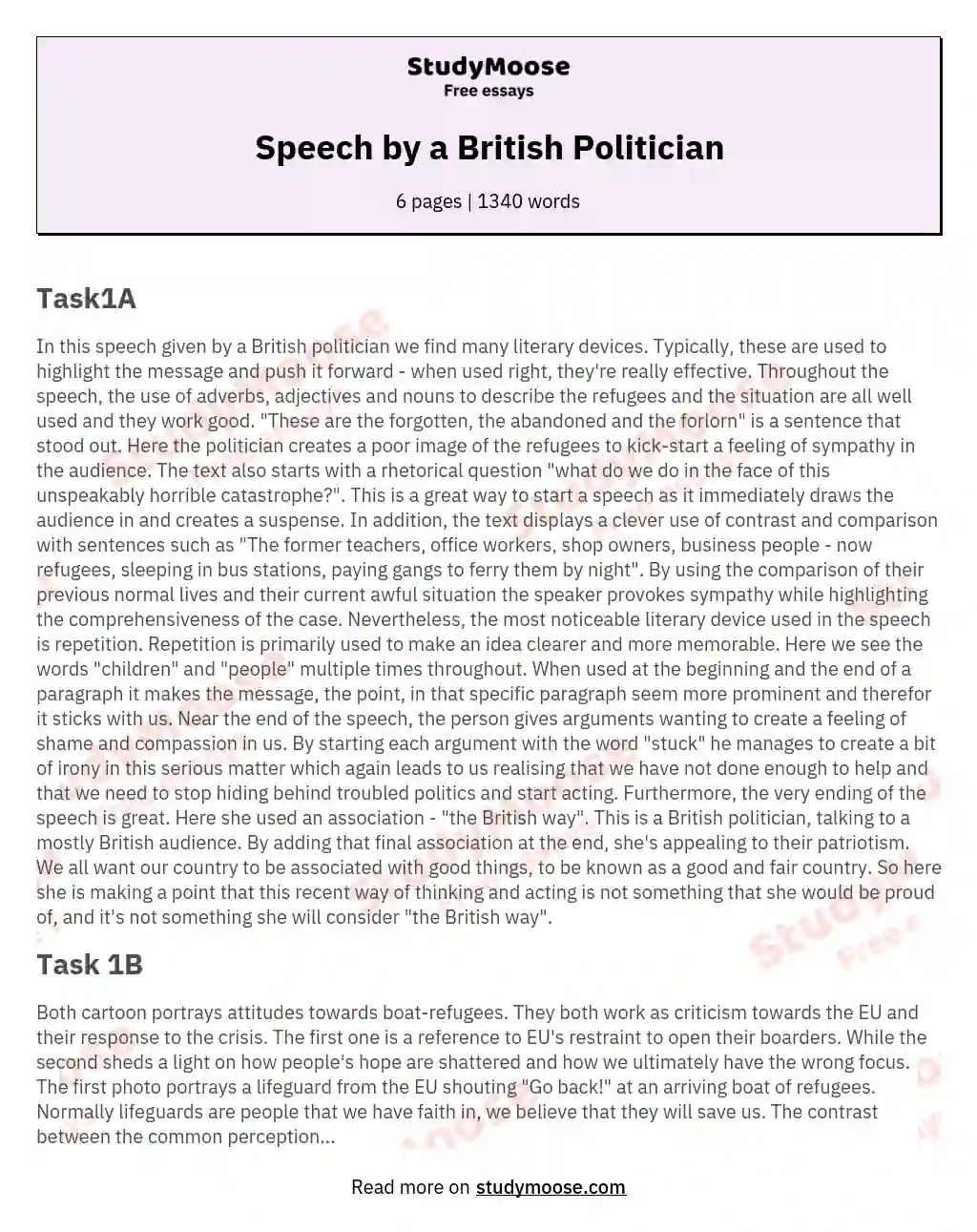Speech by a British Politician essay