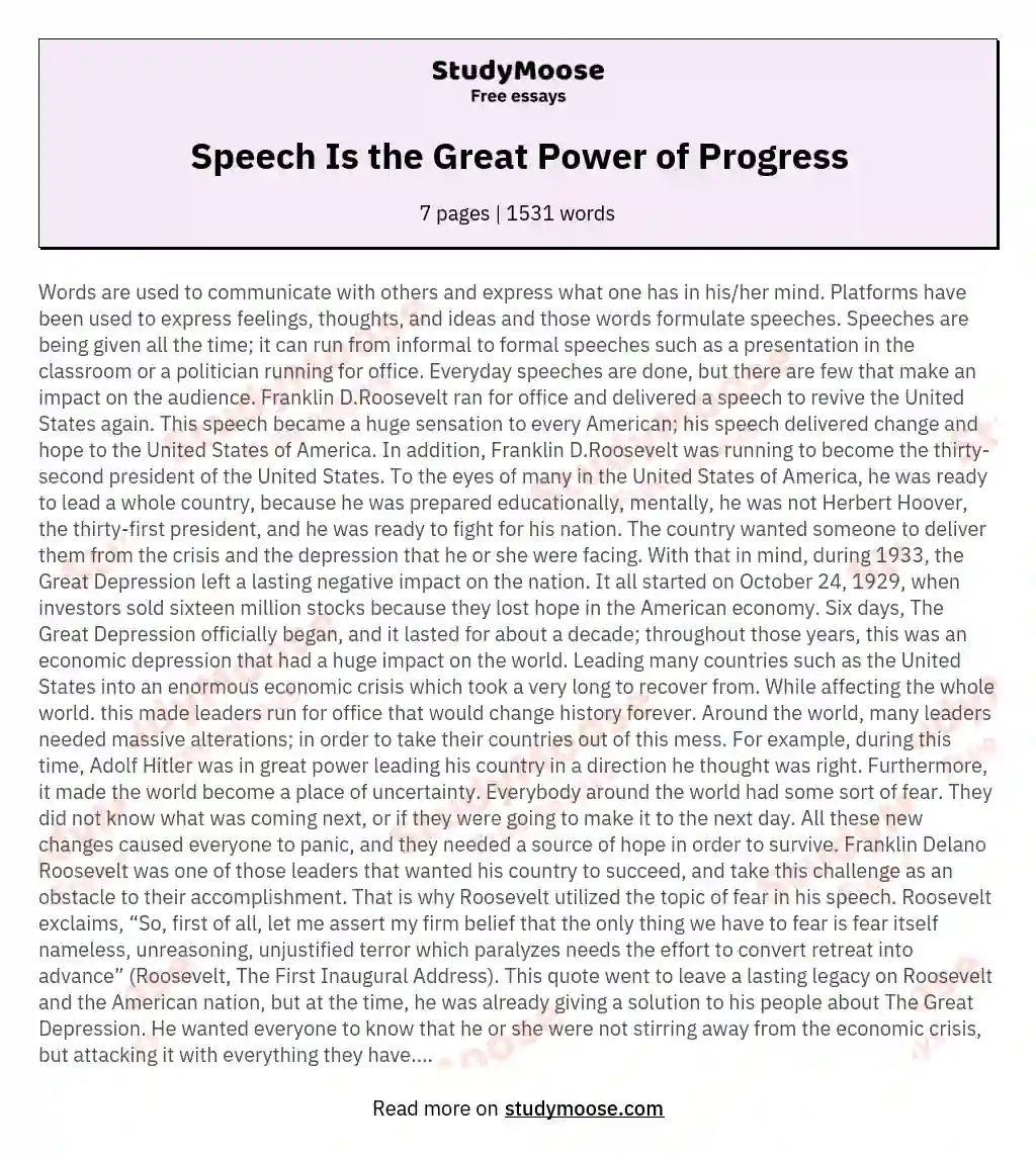Speech Is the Great Power of Progress essay