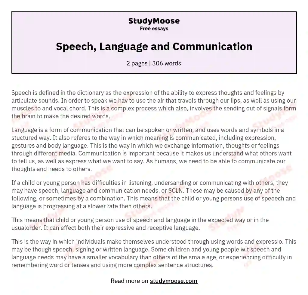 Speech, Language and Communication essay