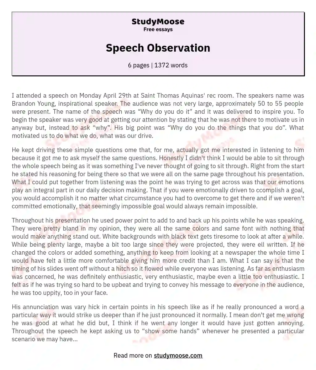 Speech Observation essay