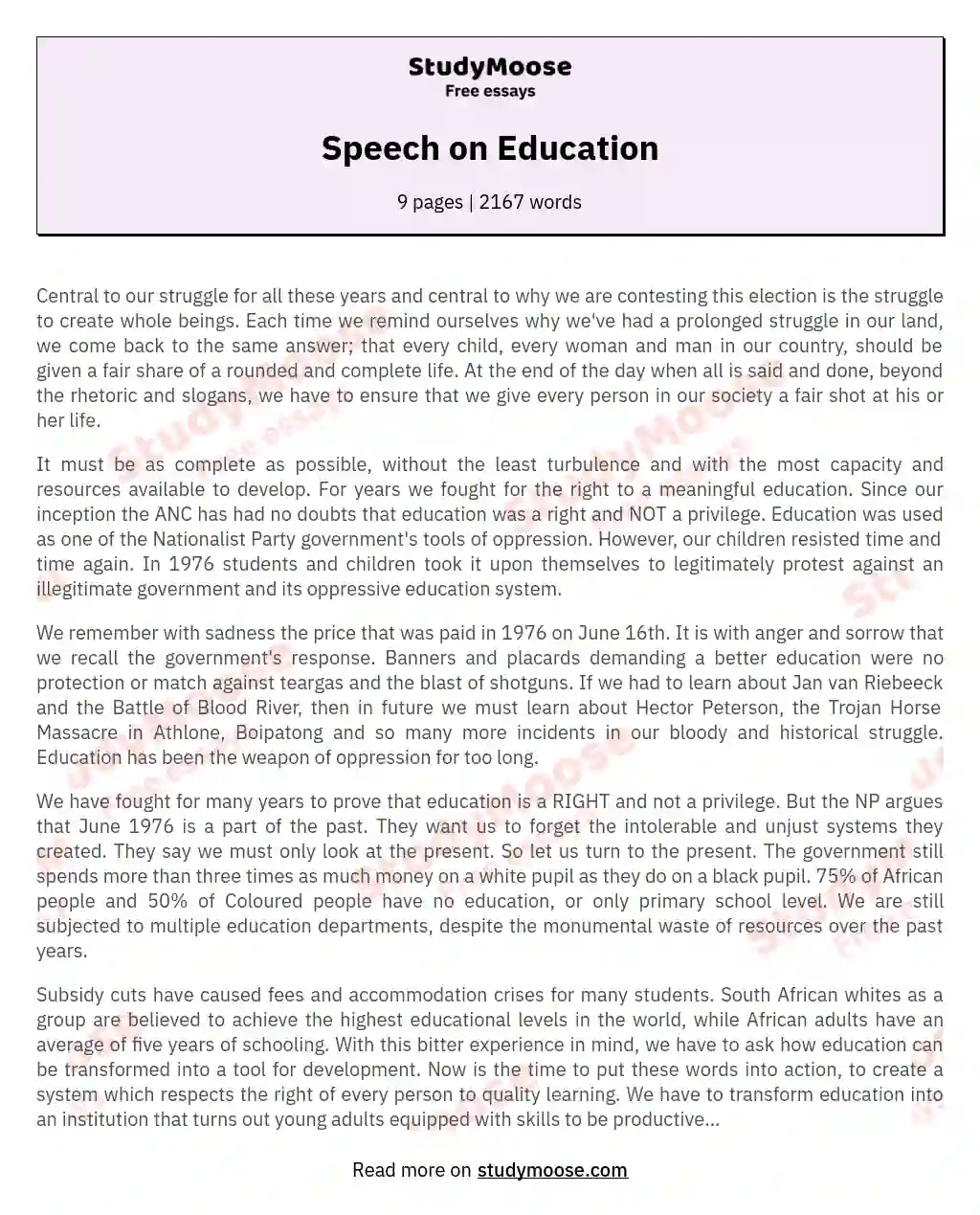 Speech on Education essay