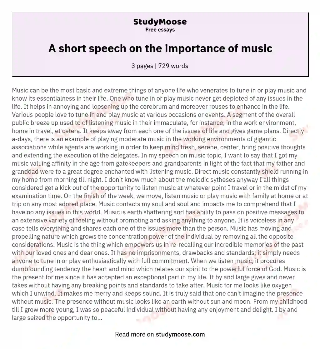 short speech on music and culture