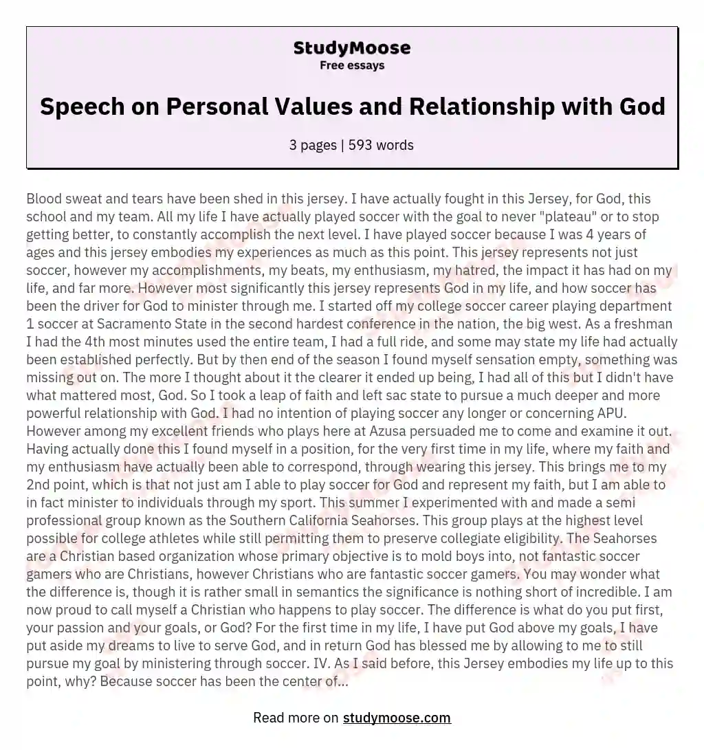 Speech on Personal Values and Relationship with God essay
