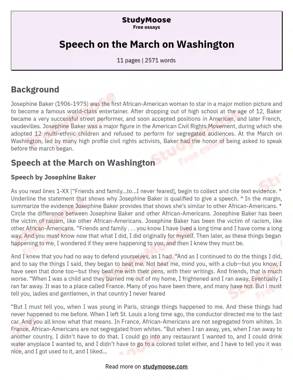 Speech on the March on Washington essay