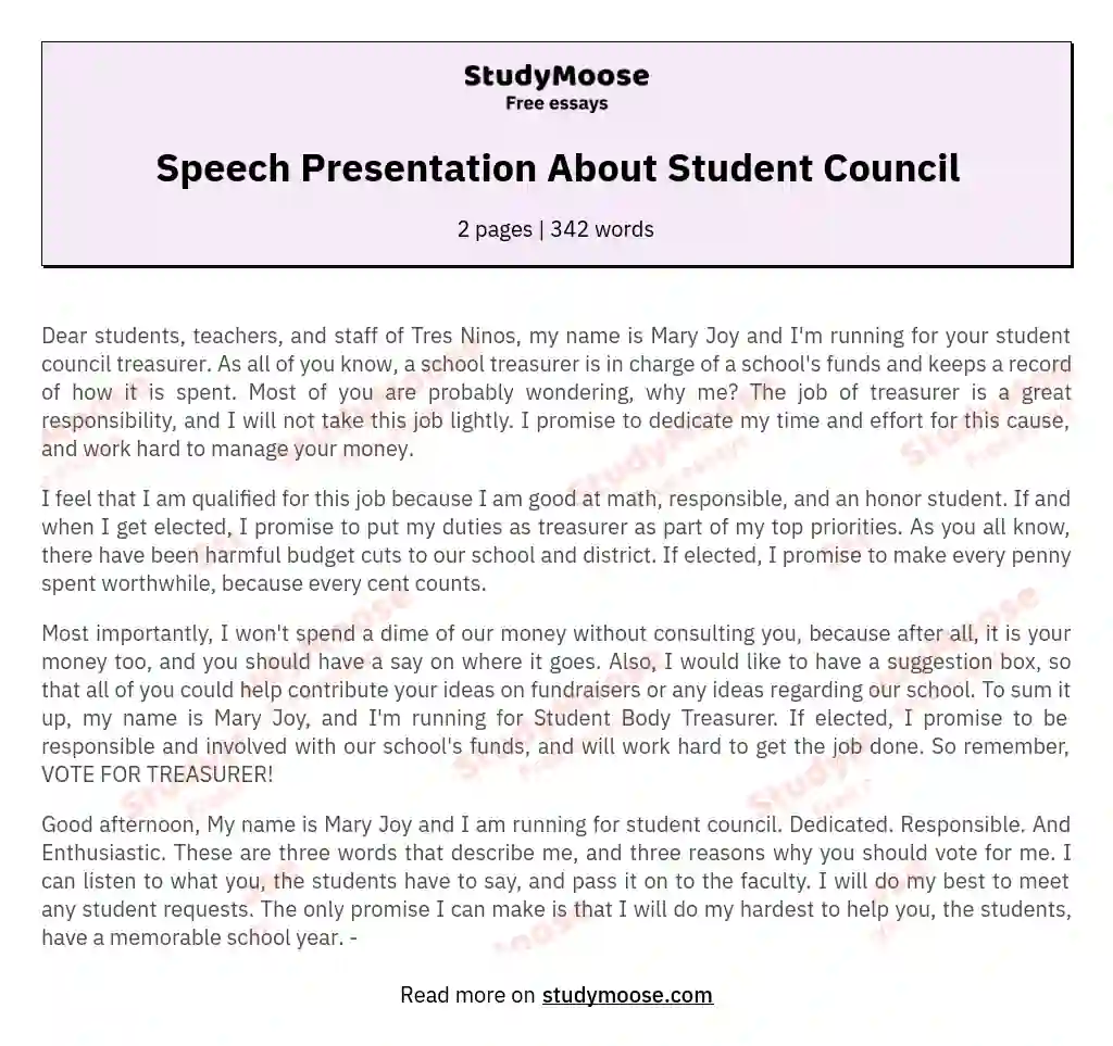 Speech Presentation About Student Council