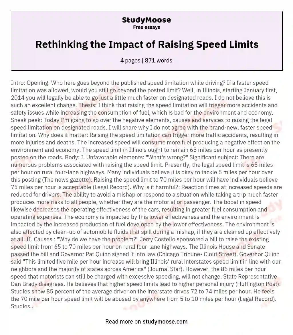 Rethinking the Impact of Raising Speed Limits essay
