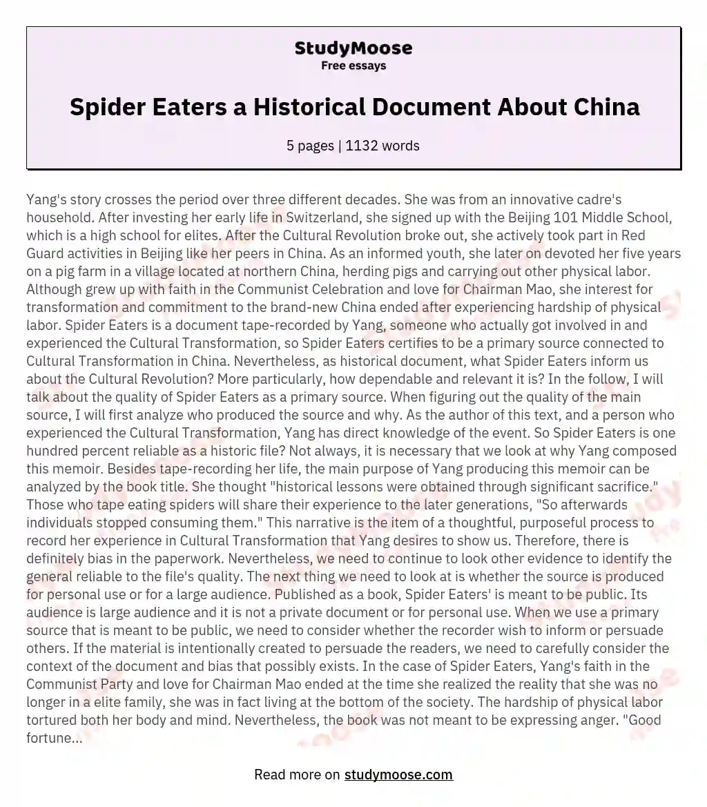 Spider Eaters a Historical Document About China essay