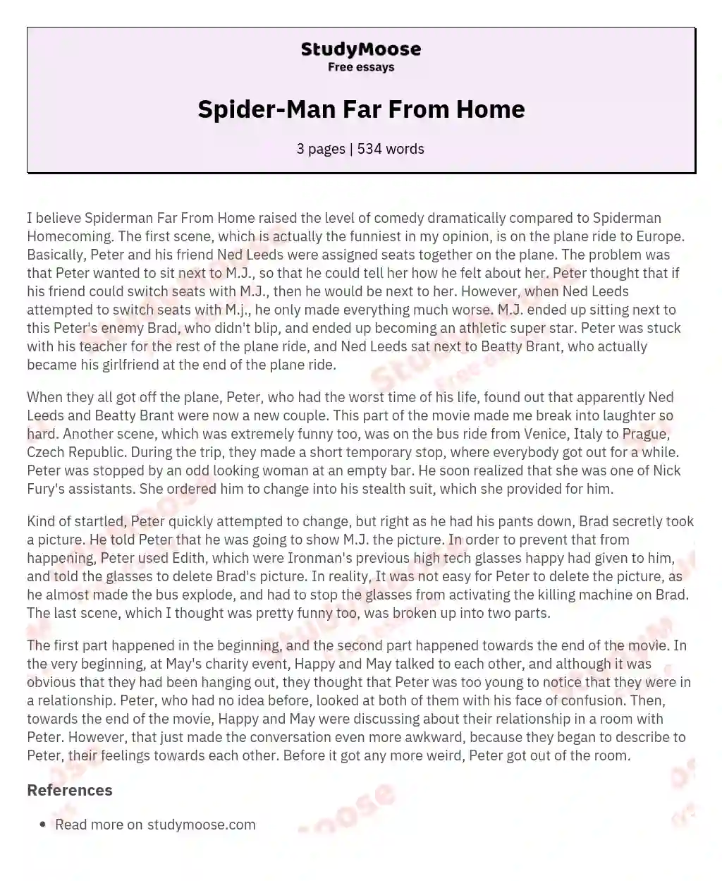 Spider-Man Far From Home essay