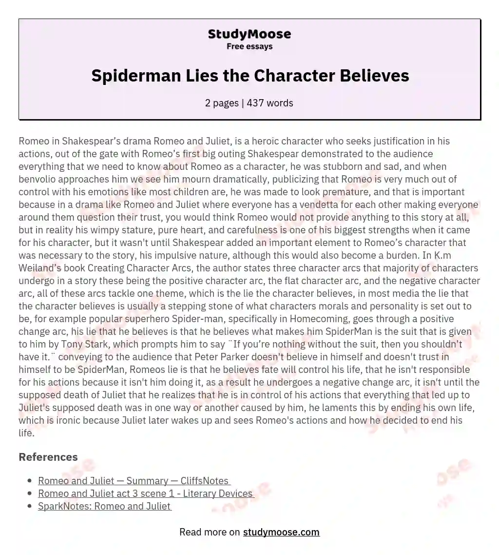 Spiderman Lies the Character Believes essay