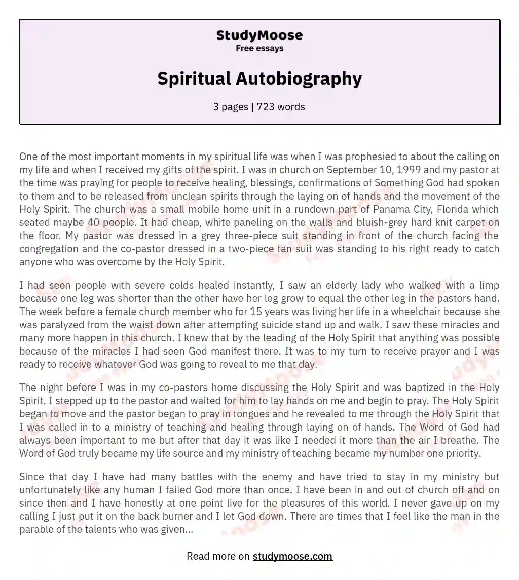 Spiritual Autobiography essay
