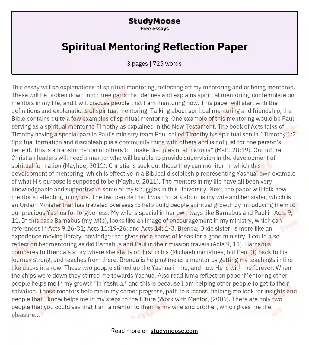 Spiritual Mentoring Reflection Paper