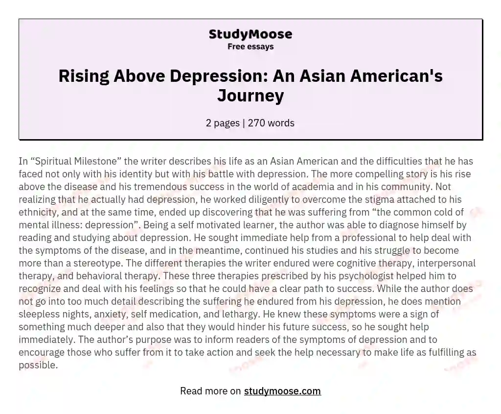 Rising Above Depression: An Asian American's Journey essay