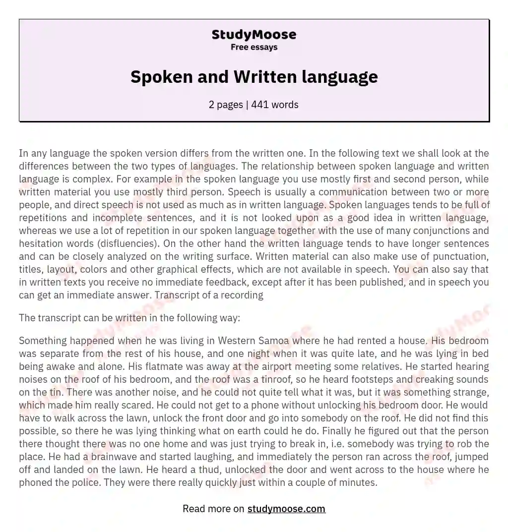 Spoken and Written language essay