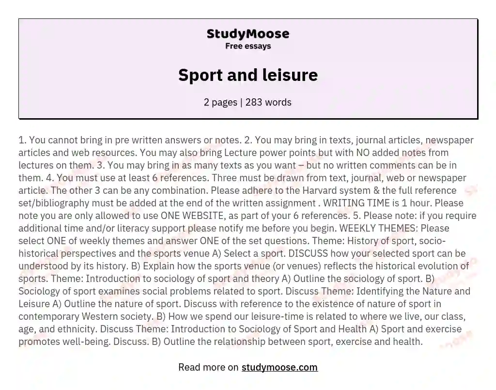 essay about sports and leisure activities