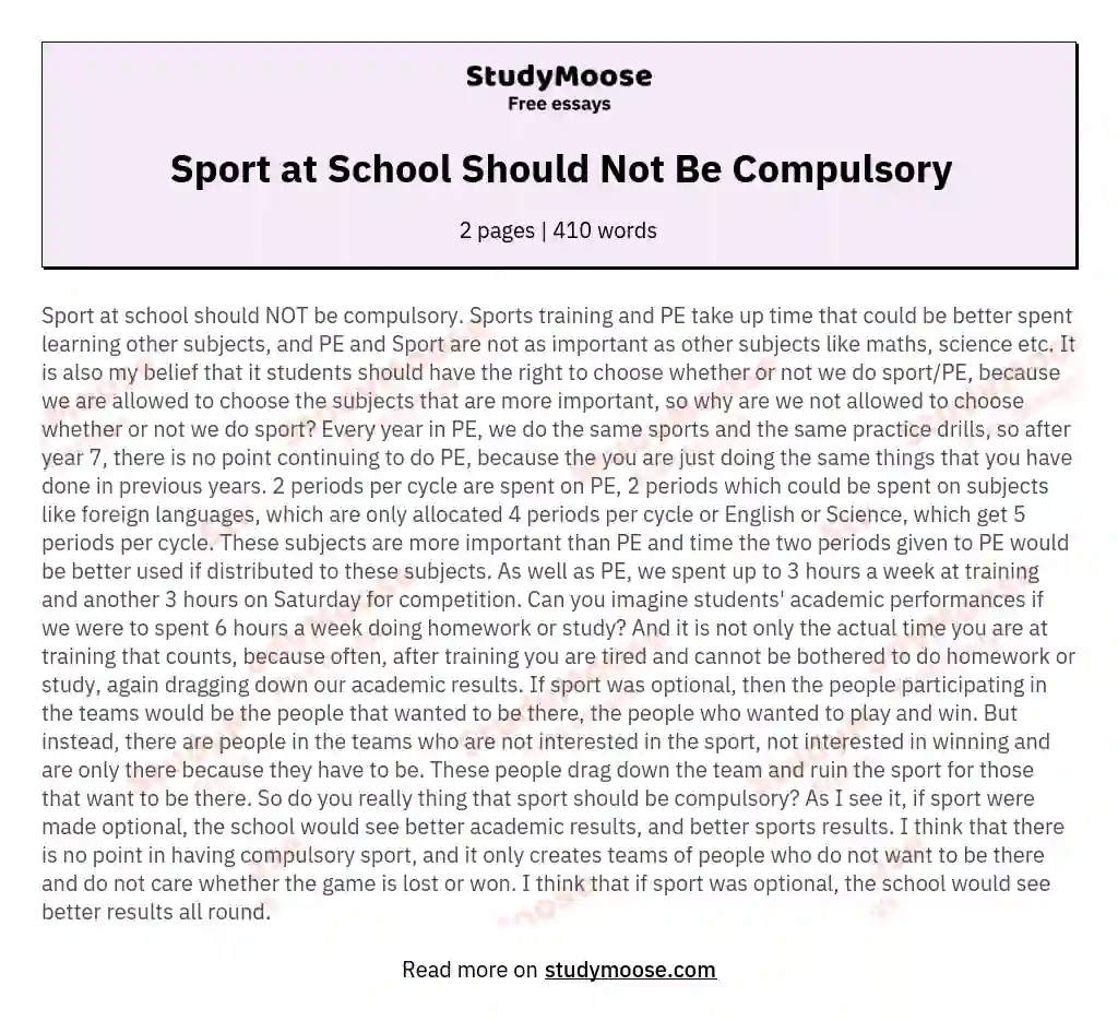 Sport at School Should Not Be Compulsory essay