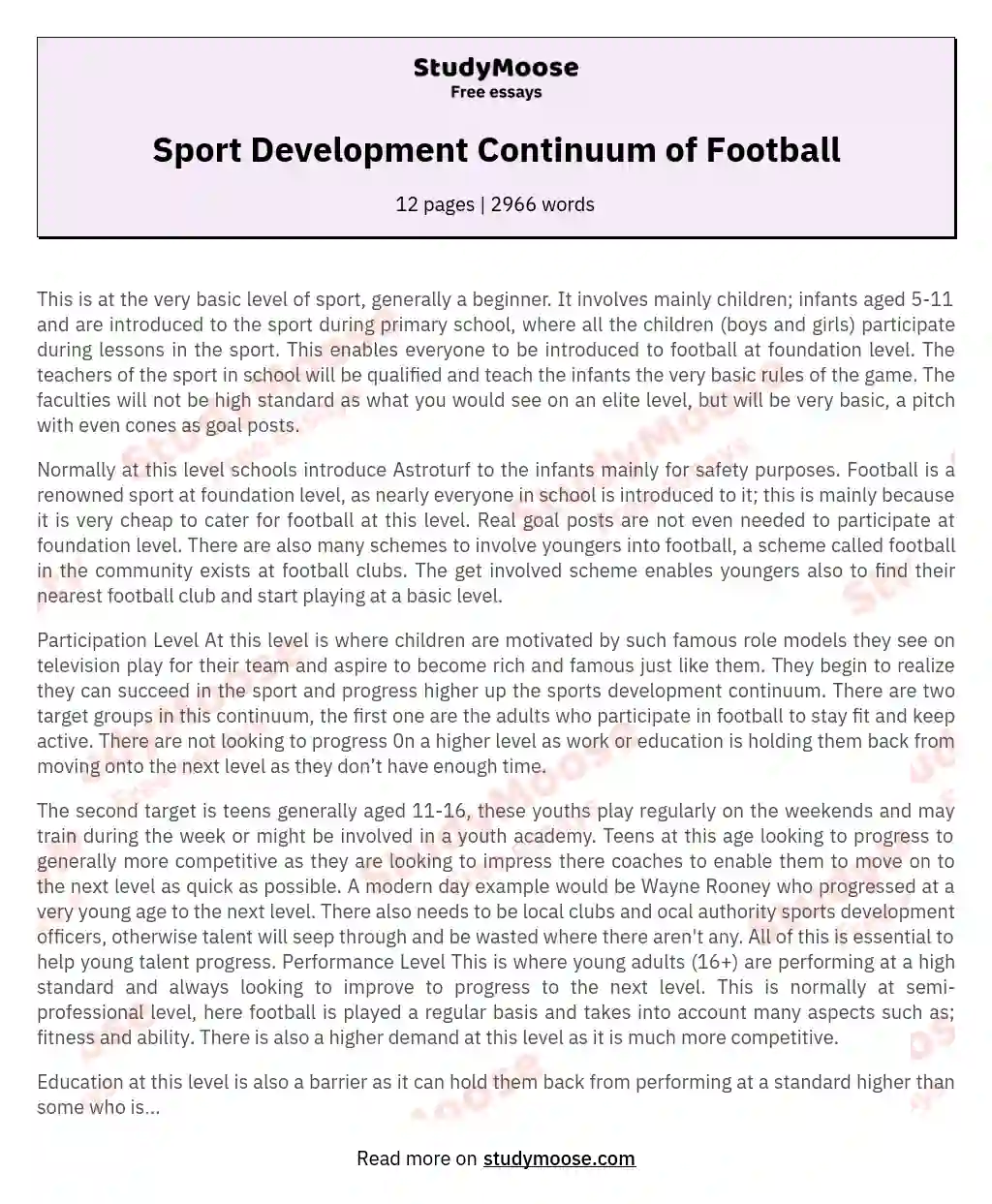 Sport Development Continuum of Football essay