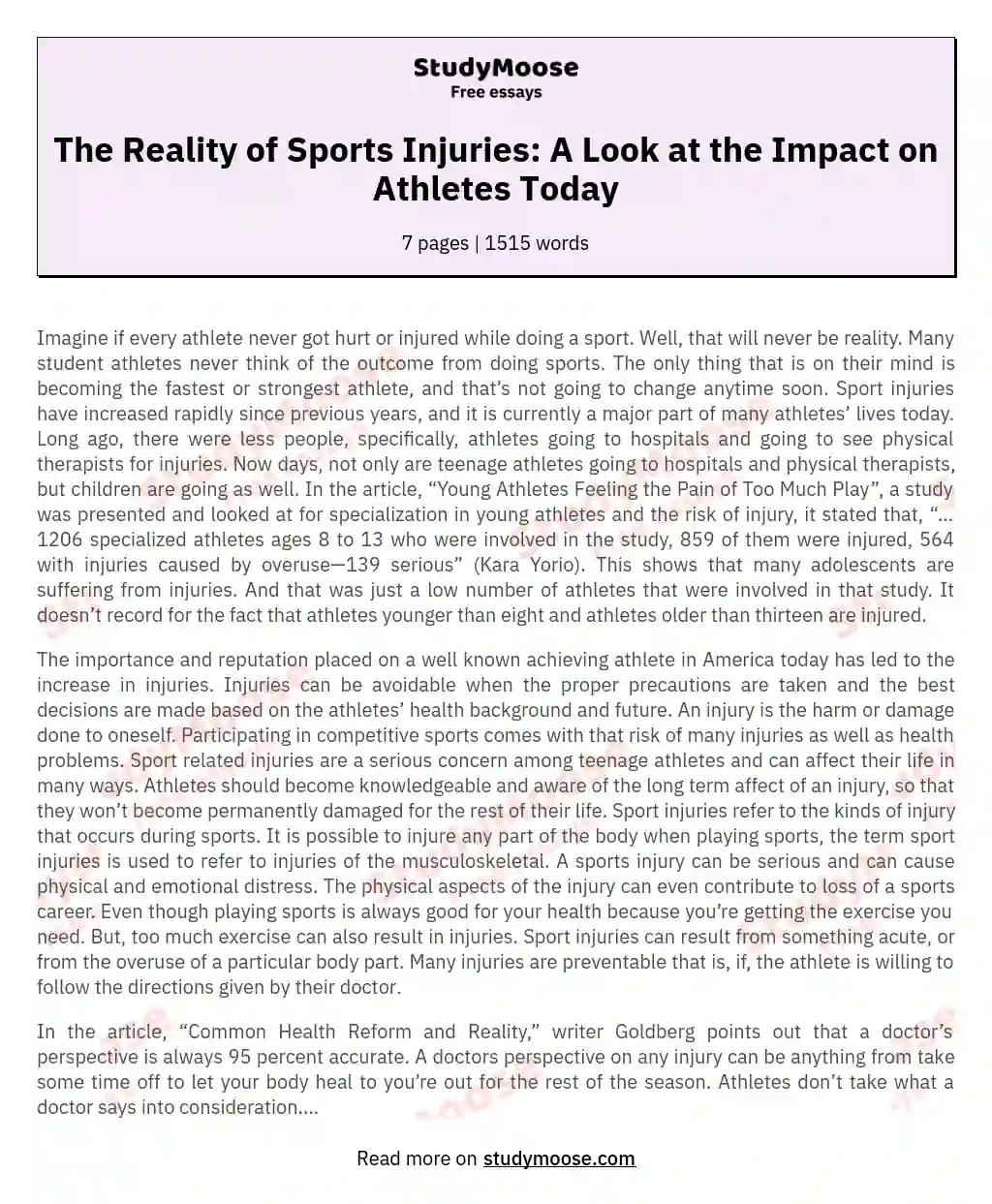 The Reality of Sports Injuries: A Look at the Impact on Athletes Today essay