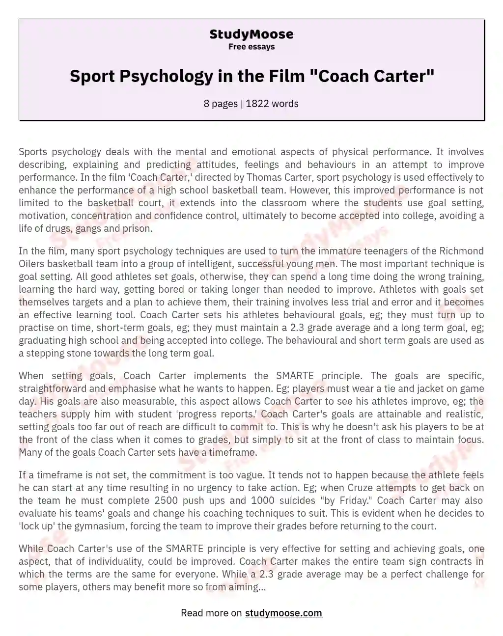 Sport Psychology in the Film "Coach Carter"