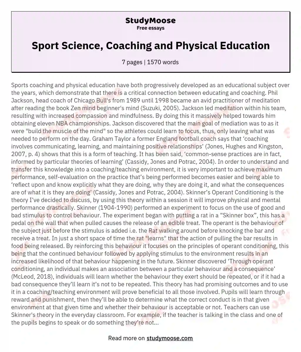 Sport Science, Coaching and Physical Education essay