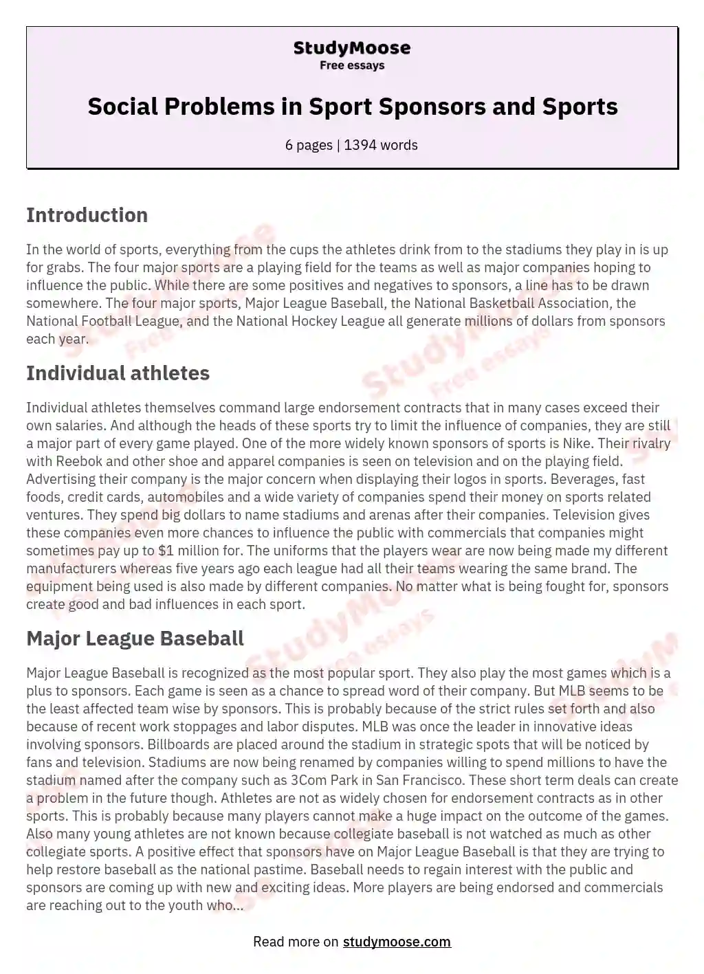 Social Problems in Sport Sponsors and Sports essay