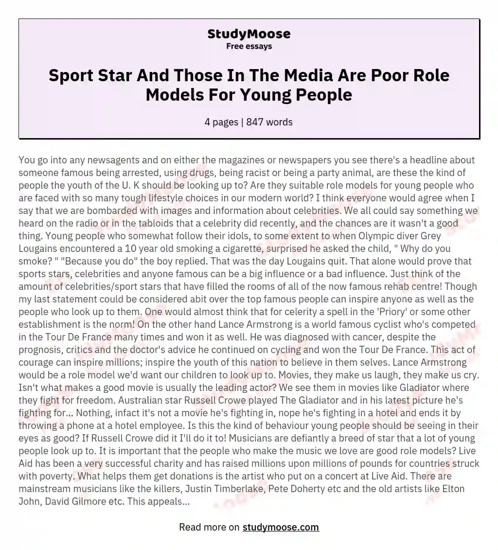 Sport Star And Those In The Media Are Poor Role Models For Young People essay