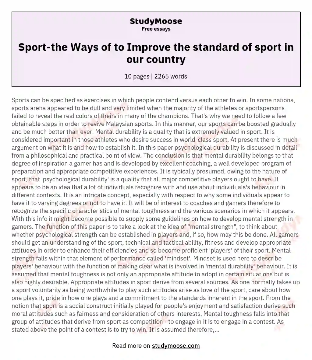 Sport-the Ways of to Improve the standard of sport in our country