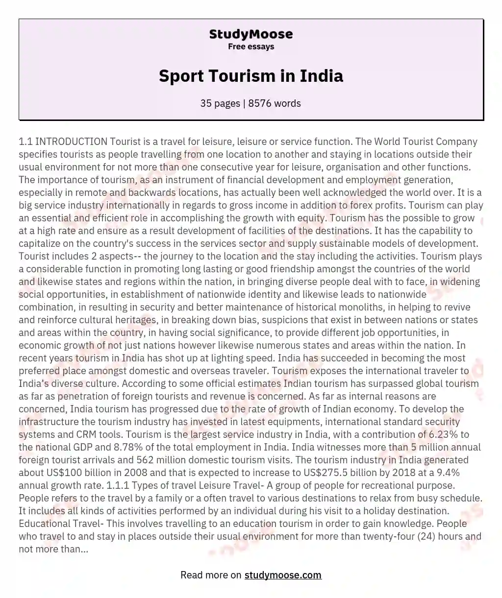 Sport Tourism in India essay