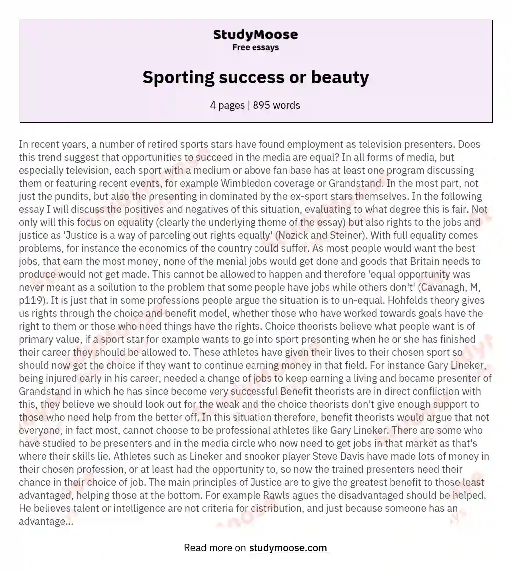 Sporting success or beauty essay