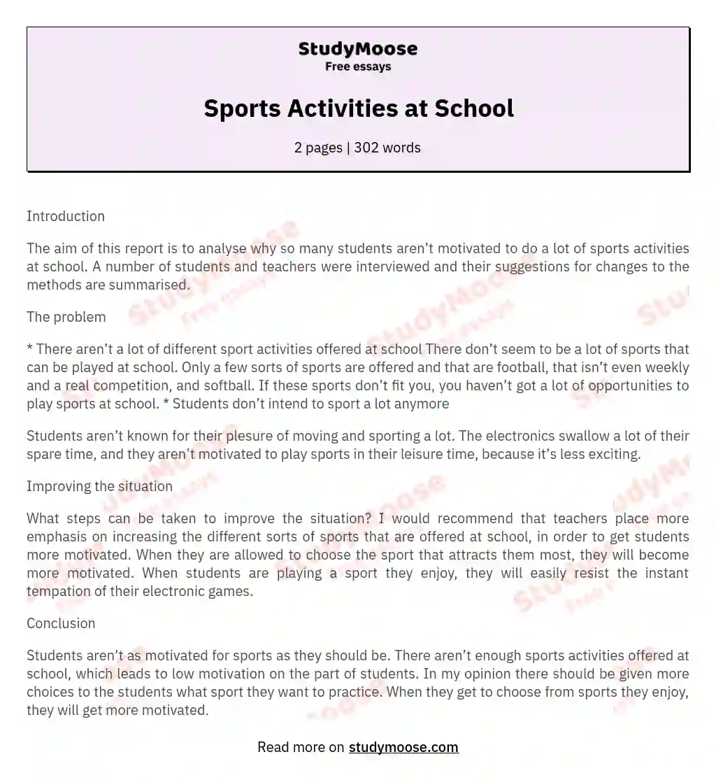 Sports Activities at School essay