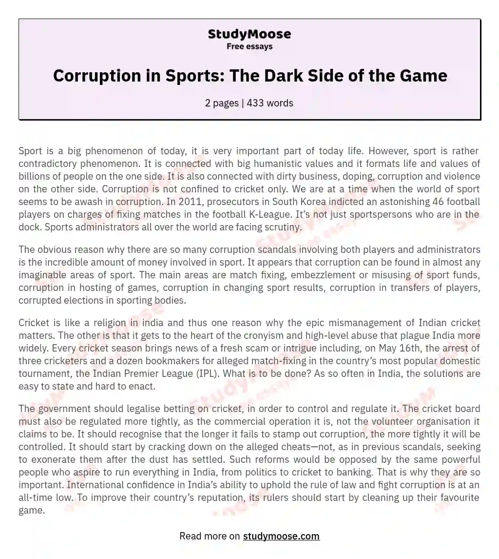 Corruption in Sports: The Dark Side of the Game essay