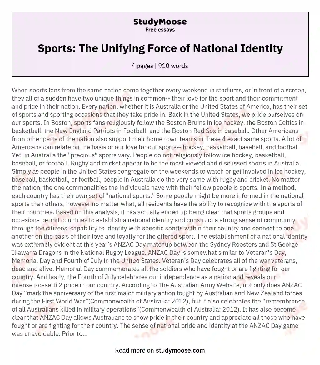 Sports: The Unifying Force of National Identity essay